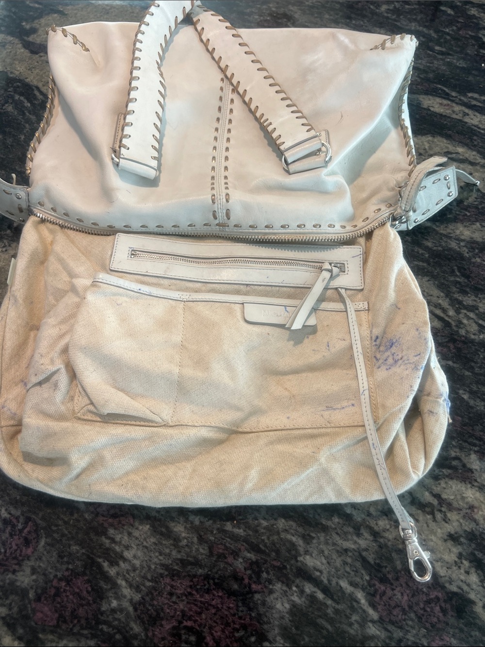 MICHAEL Michael Kors White Leather Shoulder Bag with Brown Whipstitch - Picture 4 of 7